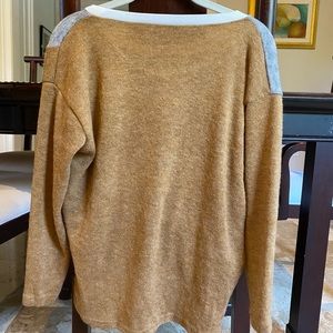 Tan and Gray color blocked twist sweater